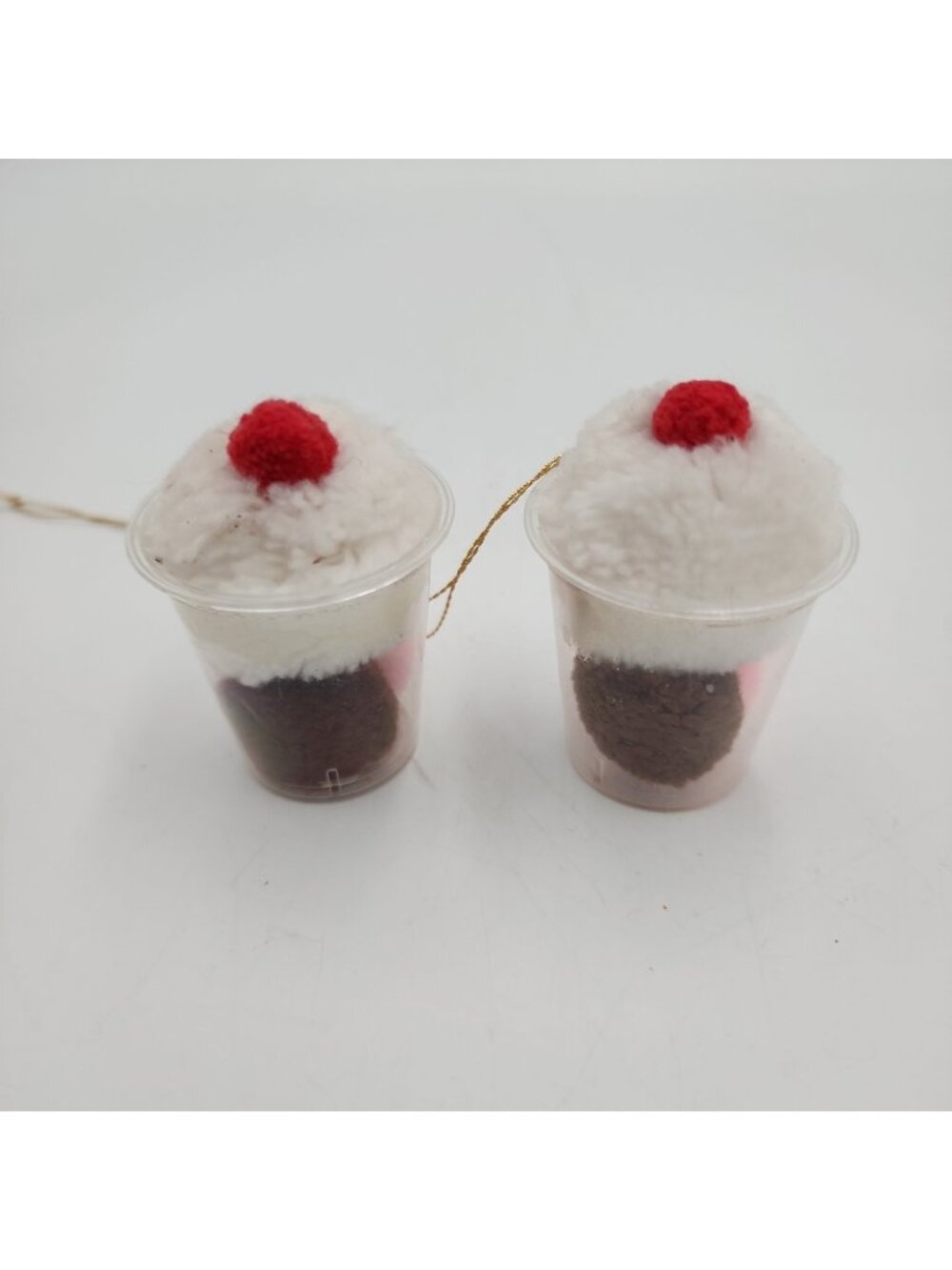 Vintage Handmade Ice Cream Soda Christmas Tree Ornament Set Of 2 2.5"
